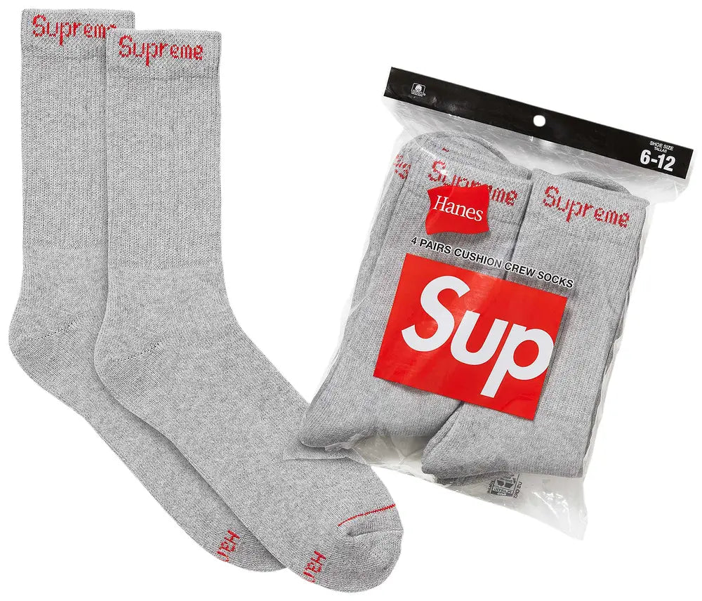 Supreme Hanes Crew Socks (4 Pack) Size 6-12 White/Black/Grey