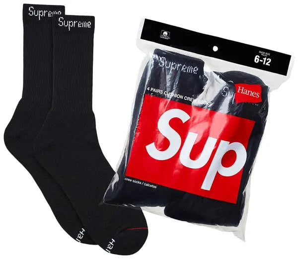 Supreme Hanes Crew Socks (4 Pack) Size 6-12 White/Black/Grey