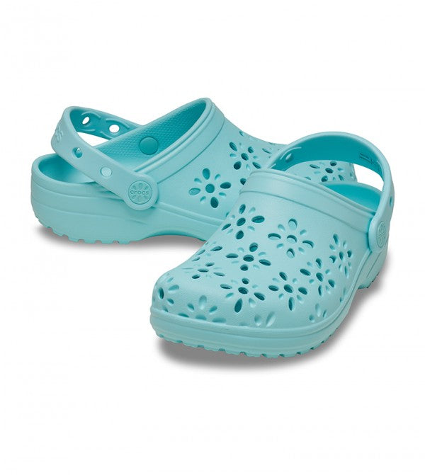 Crocs Classic Floral Cut Out Clog 'Aquamarine' (GS)